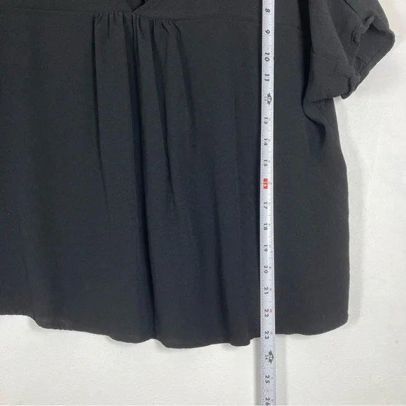 Madewell Blouse Women’s Viscose Shirred Black V-Neck Short Sleeve Back Keyhole M - Picture 6 of 10